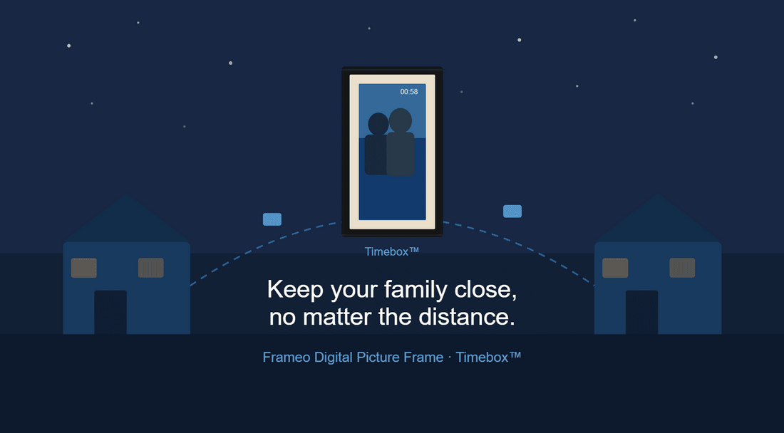 Timebox™ Frameo digital picture frame displaying a photo of a couple, connecting long distance families through shared memories