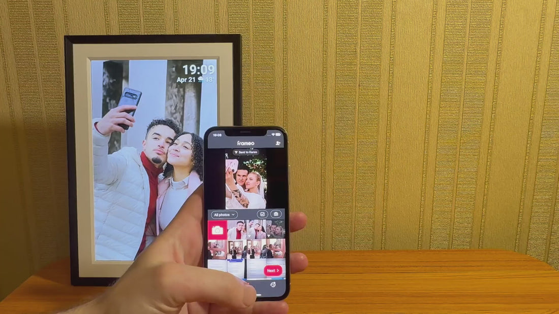 One tap sends your photo instantly to your Frameo digital picture frame.